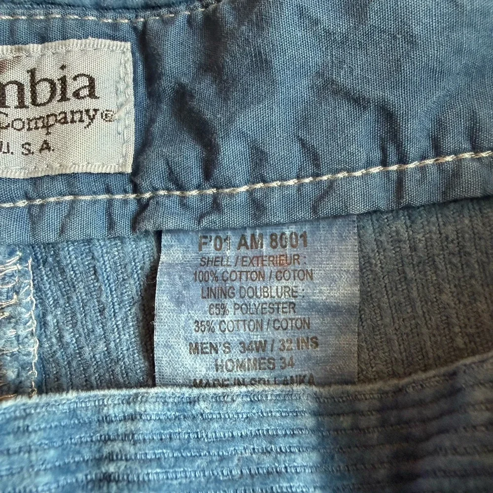 Vintage Y2K Columbia‎ Sportswear Mens 34x32 Blue Corduroy Outdoor Pants